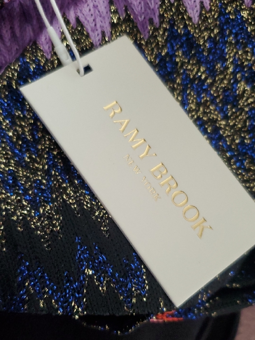 Ramy Brook Purple Chevron Metallic Long-Sleeve Crop Top - Picture 6 of 6